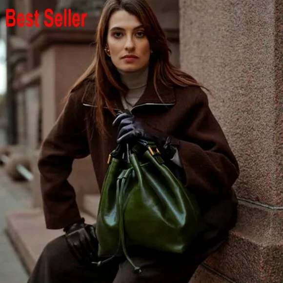 Full-Grain Leather Bucket Bag Italian Handmade Shoulder Bag
